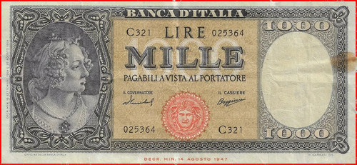 1000 lire testina - ornata, di