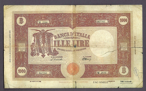1000 lire grande - m, fac-simile